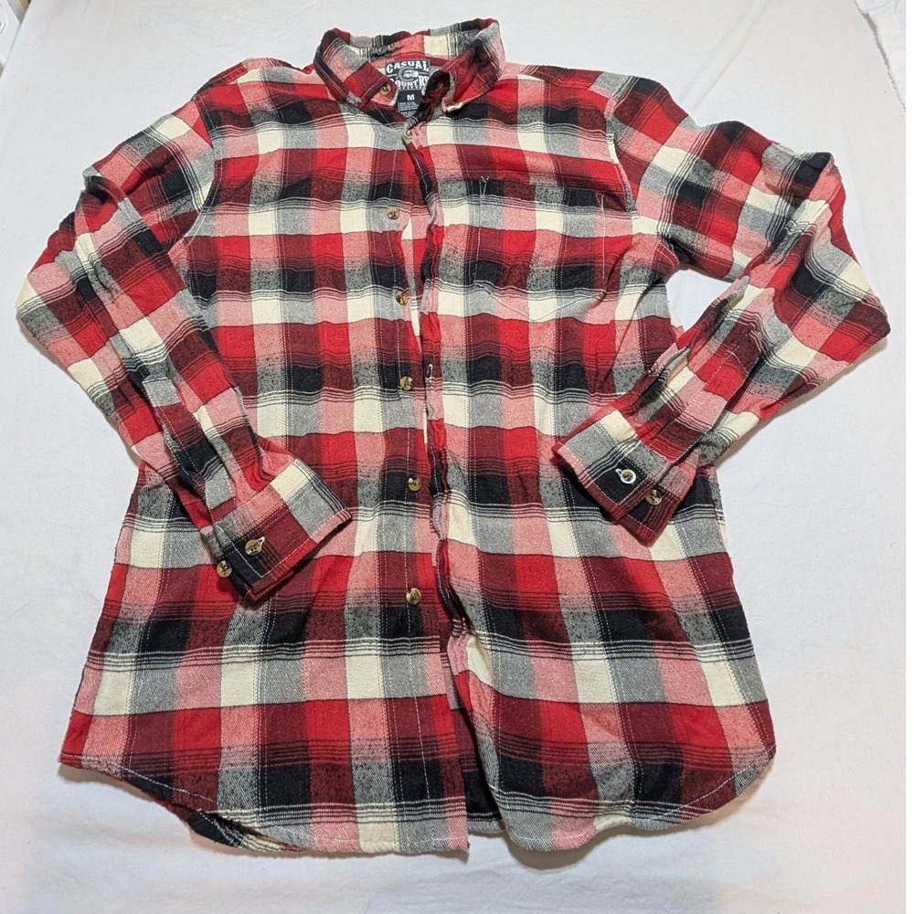 Casual Country Outfitters Mens Red Black Plaid Flannel Button Down Shirt Medium